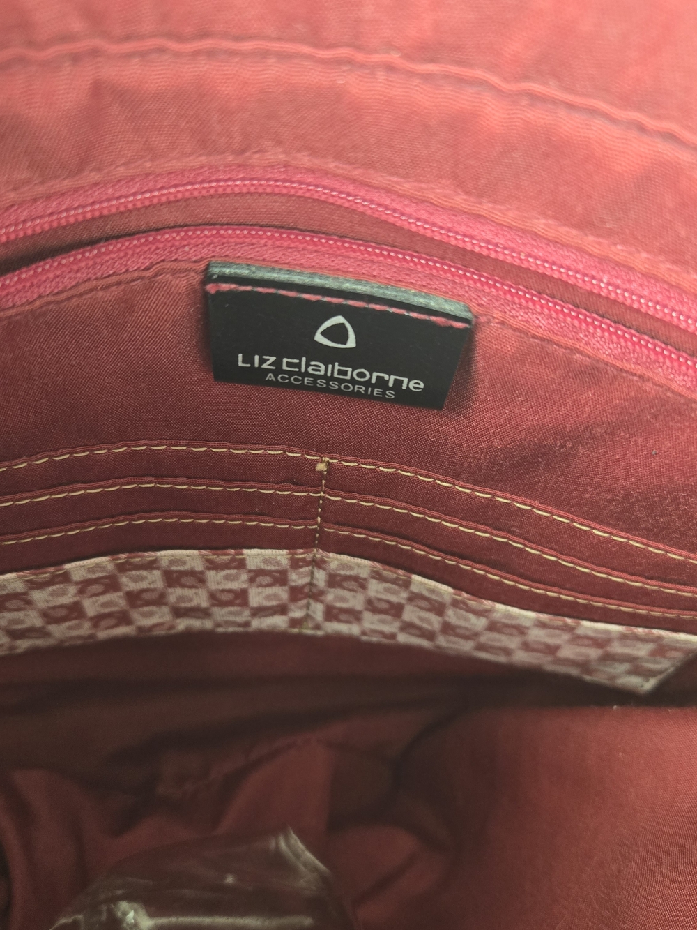 Vintage Liz Claiborne Red Handbag Accessories Shoulder Purse Umbrella W Dry Slot - Picture 13 of 16